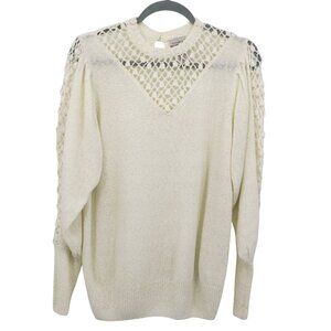 Brownstone Studio Crochet Sweater Women L Ivory Twee Grannycore Boho Vintage